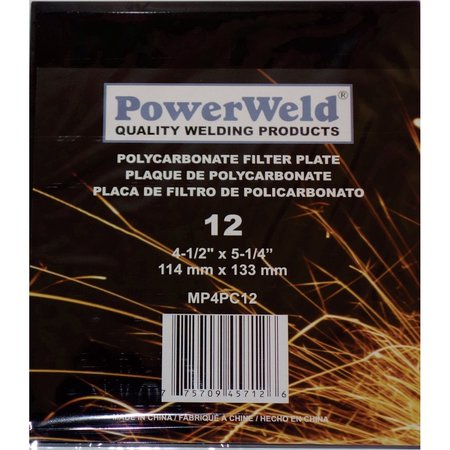 POWERWELD Polycarbonate Filter Plate, 4-1/2" x 5-1/4", Shade #12 MP4PC12